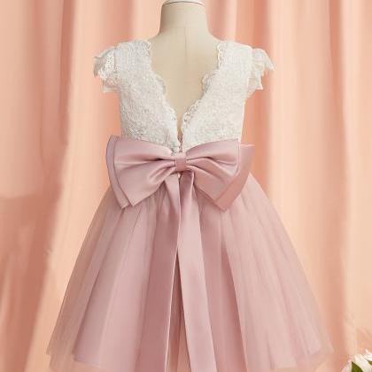 Dusty Rose A-line Scoop Knee-length Lace/tulle..
