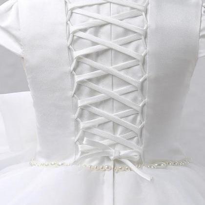 White A-line Scoop Knee-length Organza/satin..