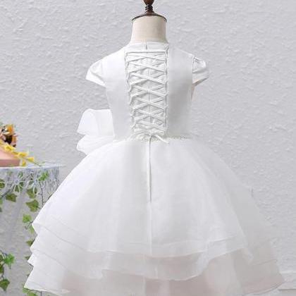 White A-line Scoop Knee-length Organza/satin..