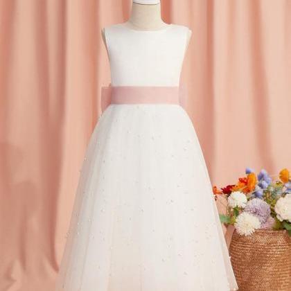 Ivory Scoop Tea-length Tulle Flower Girl Dress