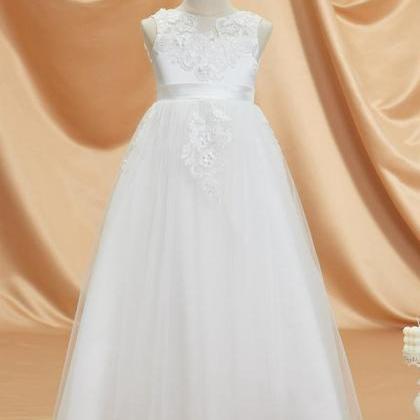 Ivory A-line Scoop Floor-length Lace/tulle Flower..