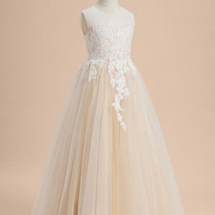 Champagne A-line Scoop Floor-length Lace/tulle..