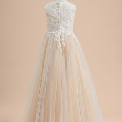 Champagne A-line Scoop Floor-length Lace/tulle..