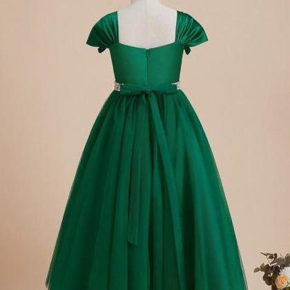 Dark Green Ball-gown/princess V-neck Ankle-length..