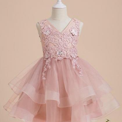 Dusty Rose A-line V-neck Knee-length Lace/tulle..