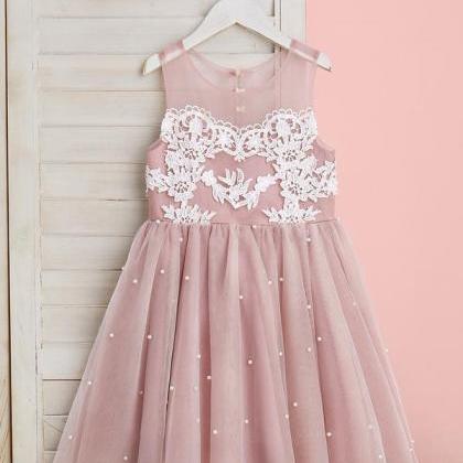 Dusty Rose A-line Scoop Knee-length Lace/tulle..