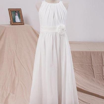 Ivory A-line Scoop Ankle-length Chiffon Flower..