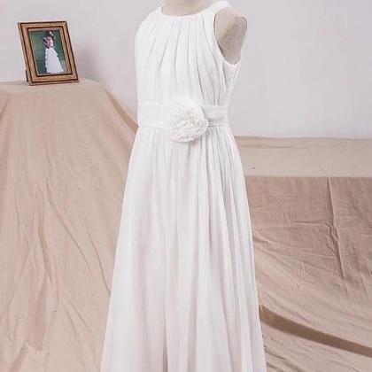 Ivory A-line Scoop Ankle-length Chiffon Flower..