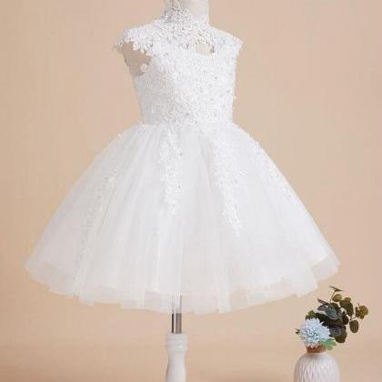 Ivory A-line High Neck Knee-length Lace/tulle..
