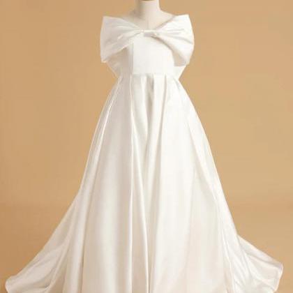Elegant Ivory Satin Princess Ball Gown With Sweep..
