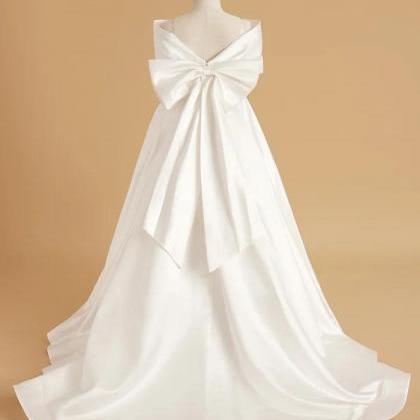 Elegant Ivory Satin Princess Ball Gown With Sweep..