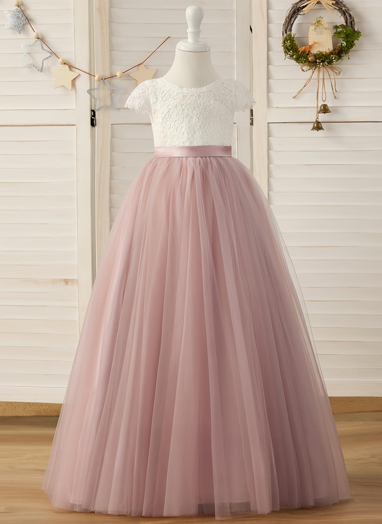 Ivory Ball-gown/princess Scoop Floor-length Lace/tulle Flower Girl Dress