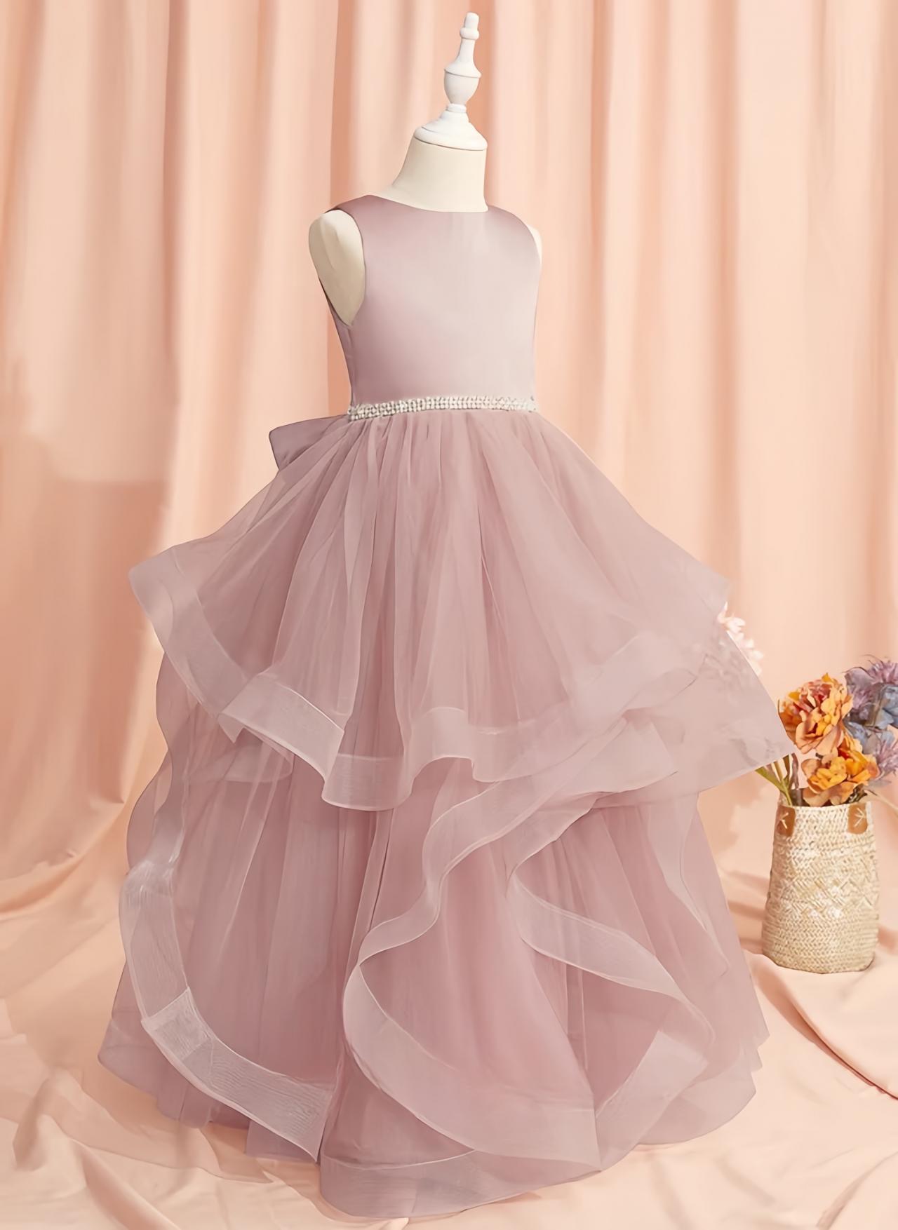 Ball-gown/princess Scoop Floor-length Satin/tulle Flower Girl Dress