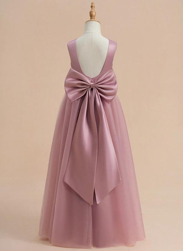 A-line Scoop Floor-length Satin/tulle Flower Girl Dress