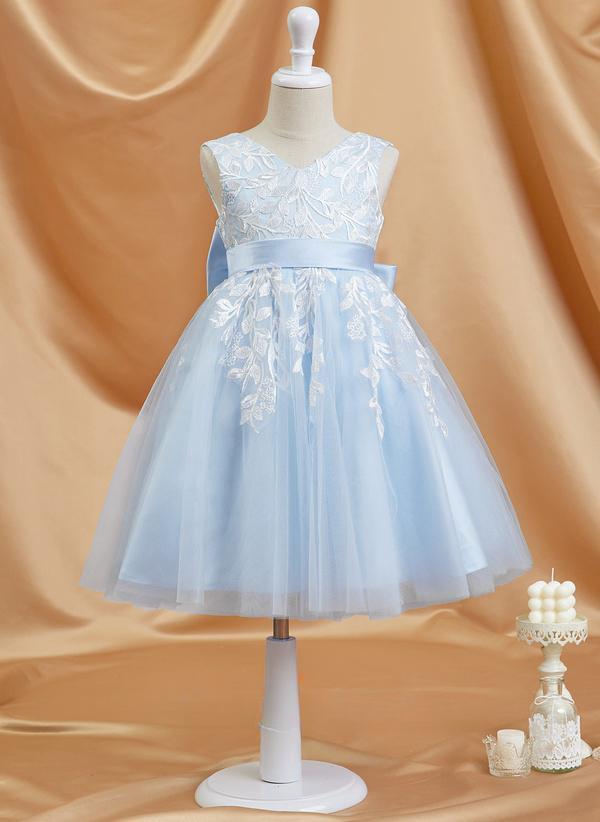 A-line V-neck Knee-length Lace/tulle Flower Girl Dress