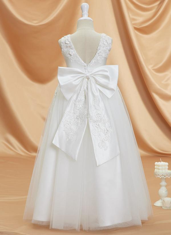 Ivory A-line Scoop Floor-length Lace/tulle Flower Girl Dress