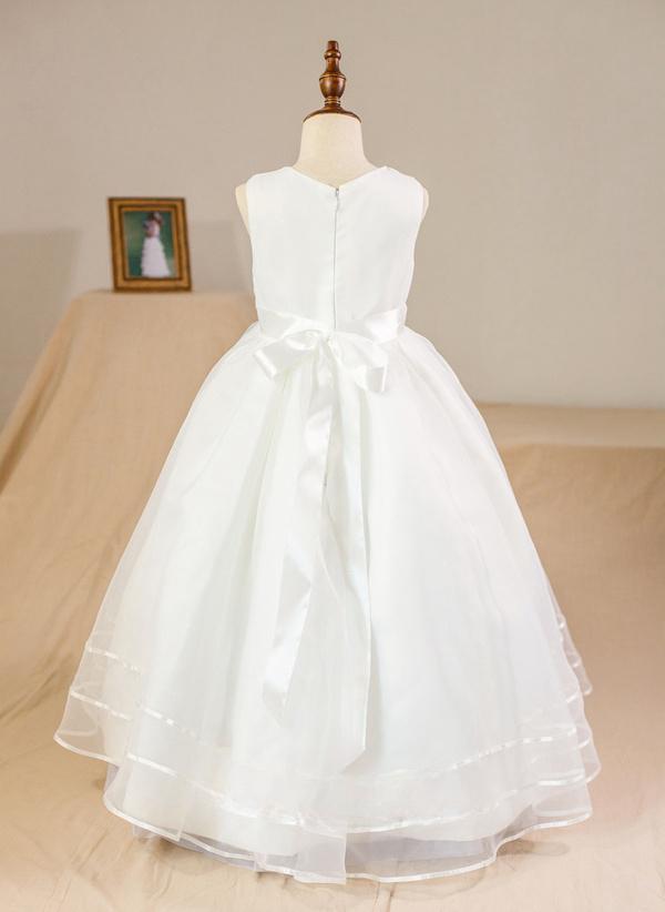 Ivory Ball-gown/princess Scoop Floor-length Organza/satin Flower Girl Dress
