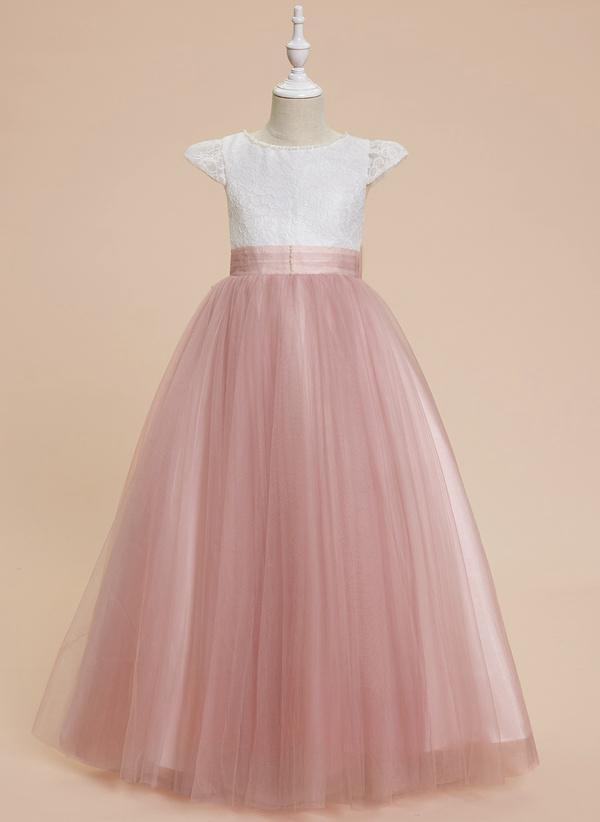 A-line Scoop Floor-length Lace/tulle Flower Girl Dress