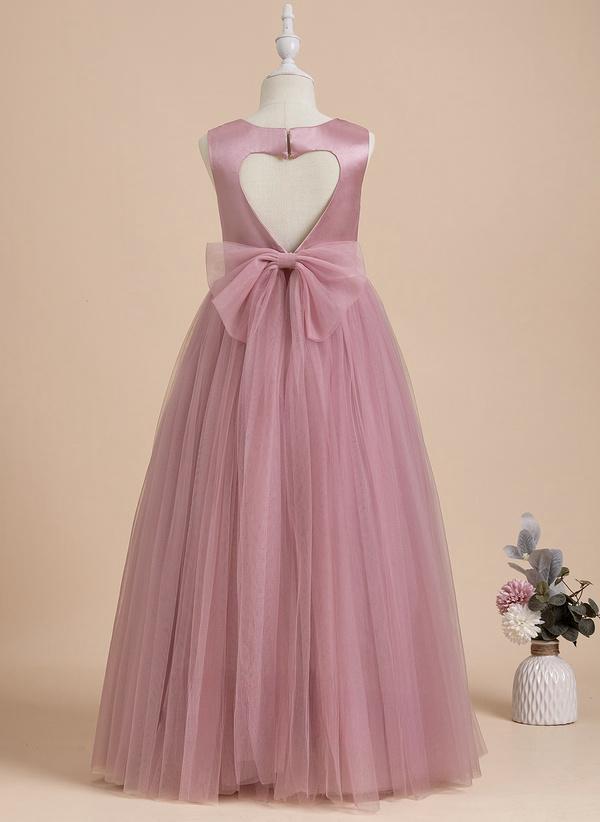 Ball-gown/princess Scoop Floor-length Tulle Flower Girl Dress