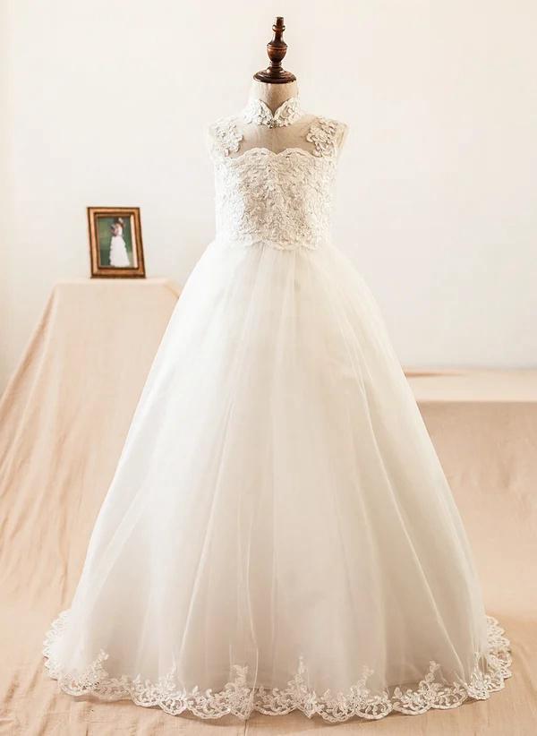 Ivory Ball-gown/princess Sweep Train Satin/tulle Flower Girl Dress