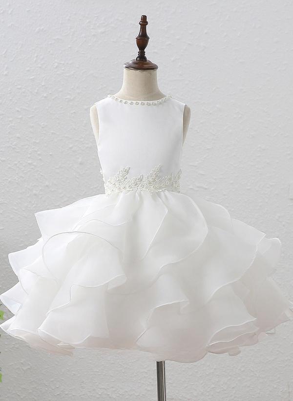 Ivory Ball-gown/princess Scoop Court Train Organza/satin Flower Girl Dress