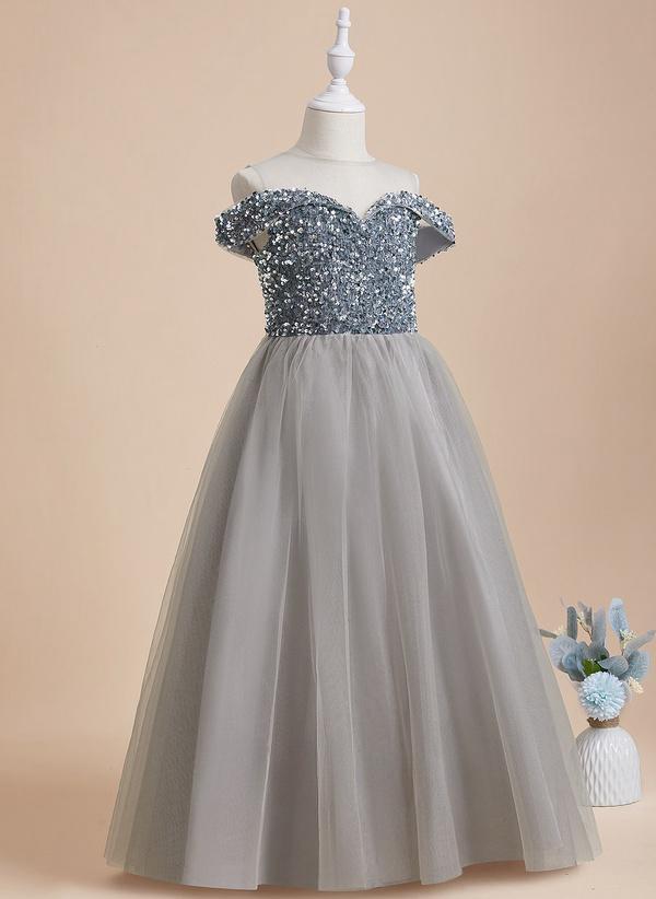A-line Scoop Floor-length Tulle/sequin Flower Girl Dress