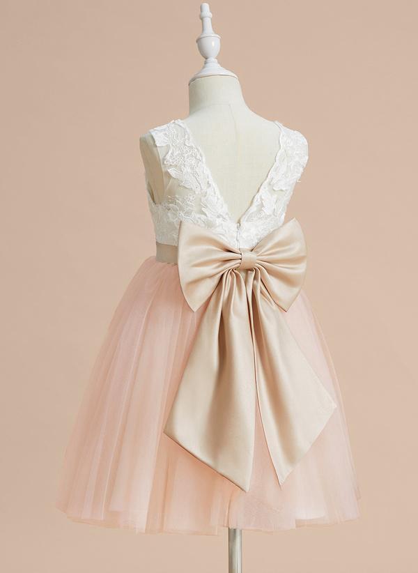 A-line Scoop Knee-length Lace/tulle Flower Girl Dress