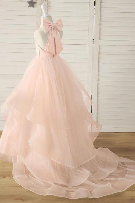 Ball-gown/princess Scoop Detachable/court Train Satin/tulle Flower Girl Dress