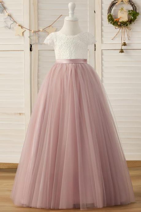 Ivory Ball-gown/princess Scoop Floor-length Lace/tulle Flower Girl Dress