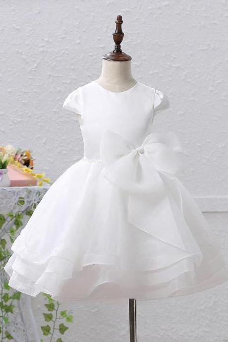 White A-line Scoop Knee-length Organza/satin Flower Girl Dress