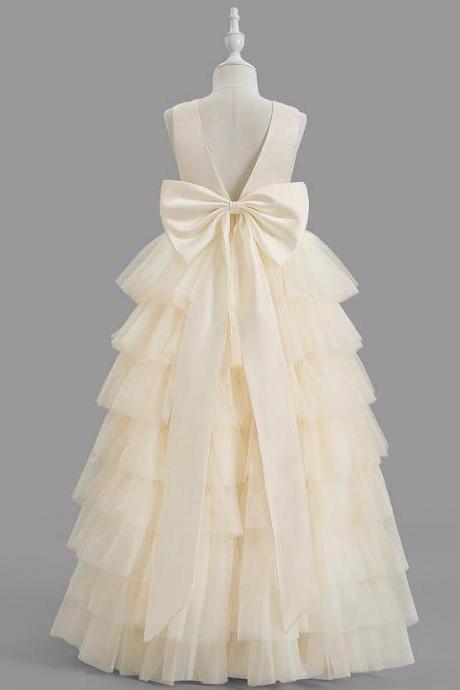 Ball-Gown/Princess Scoop Floor-Length Satin/Tulle Flower Girl Dress