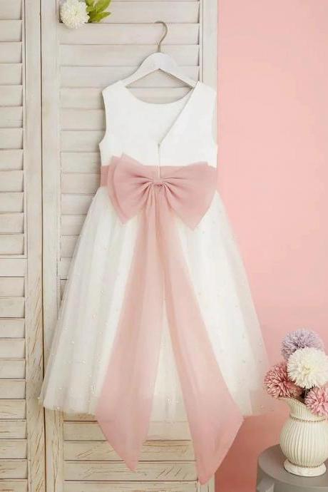 Ivory Scoop Tea-length Tulle Flower Girl Dress