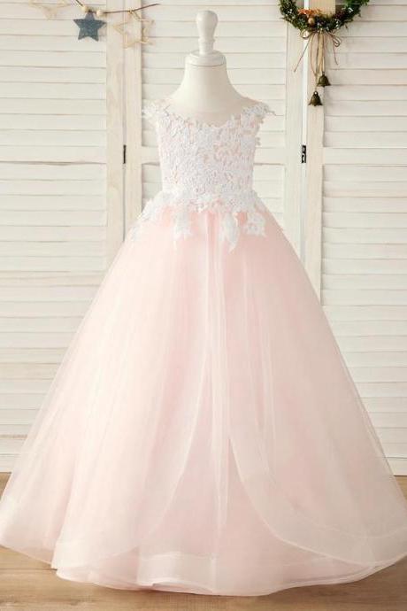 Ball-gown/princess Scoop Floor-length Lace/tulle Flower Girl Dress
