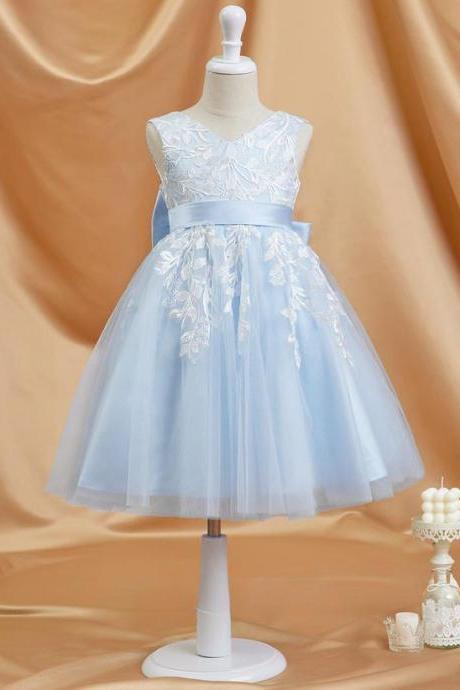 A-line V-neck Knee-length Lace/tulle Flower Girl Dress