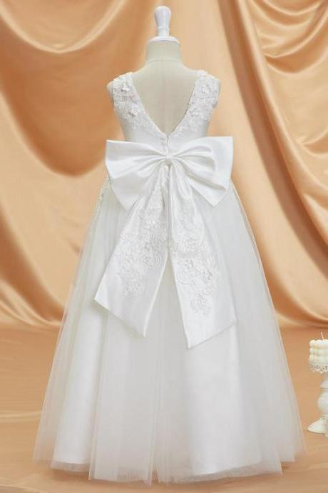 Ivory A-line Scoop Floor-length Lace/tulle Flower Girl Dress