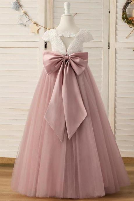 Ball-gown/princess Scoop Floor-length Lace/tulle Flower Girl Dress