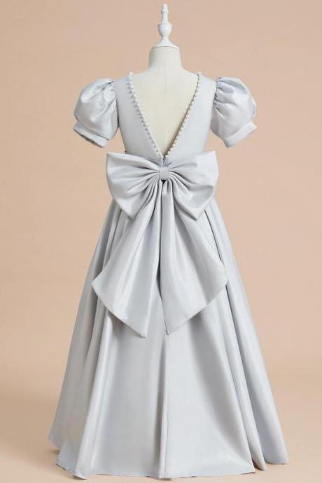 Ball-gown/princess Scoop Floor-length Satin Flower Girl Dress