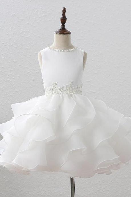 Ivory Ball-gown/princess Scoop Court Train Organza/satin Flower Girl Dress