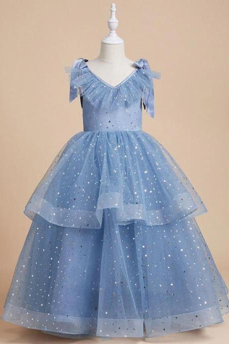 Ball-gown/princess V-neck Floor-length Satin/tulle/sequin Flower Girl Dress