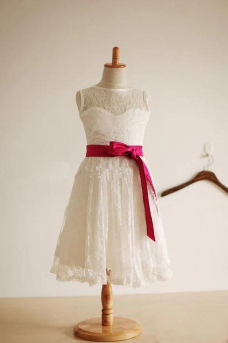 White A Line Floor Length Scoop Neck Sleeveless Lace Flower Girl Dresses,baby Dresses,first Communion Dress