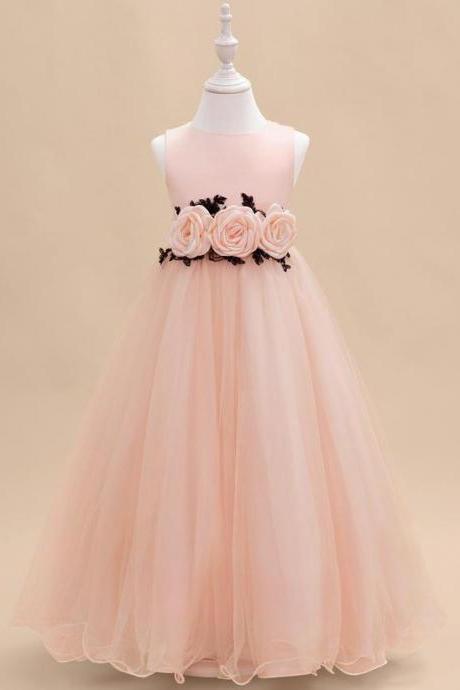 Pearl Pink A-line Scoop Floor-length Satin/tulle Flower Girl Dress