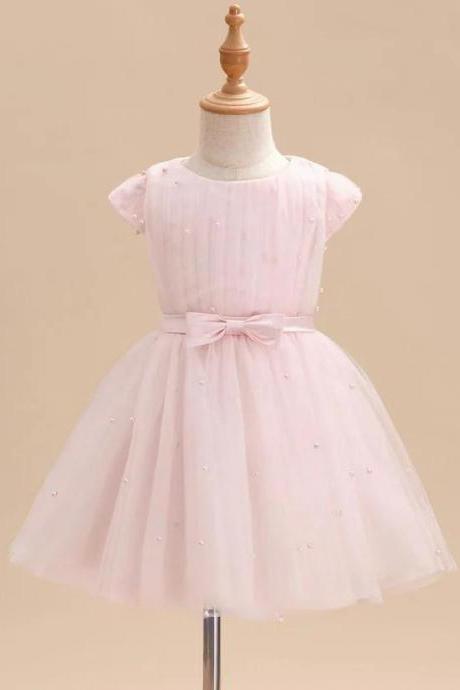 Blushing Pink A-line Scoop Knee-length Flower Girl Dress