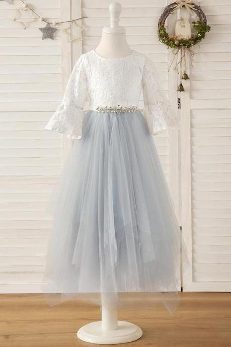 A-line Scoop Tea-length Lace/tulle Flower Girl Dress
