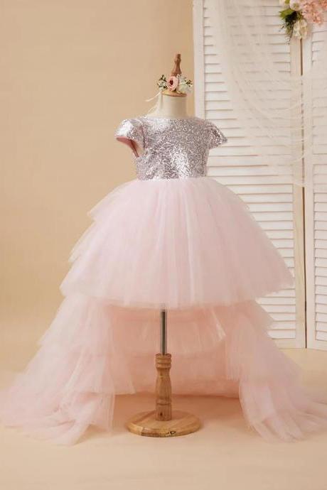Ball-gown/princess Tulle Pink Flower Girl Dress