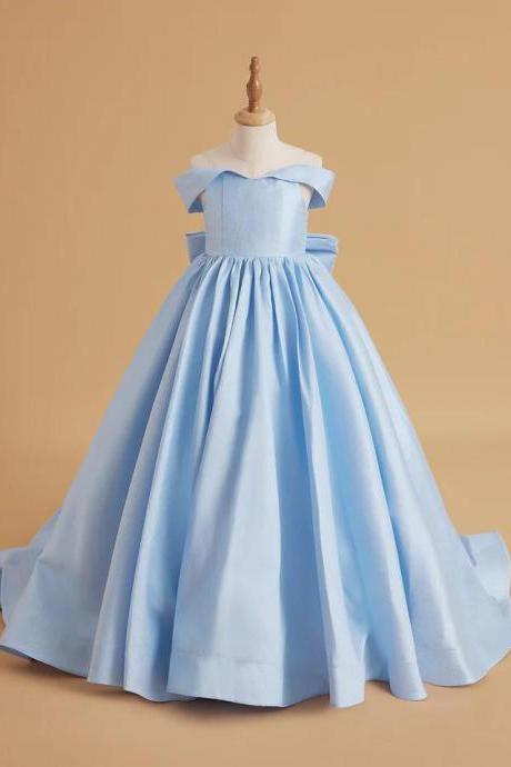 Enchanted Blue Satin Flower Girl Dress