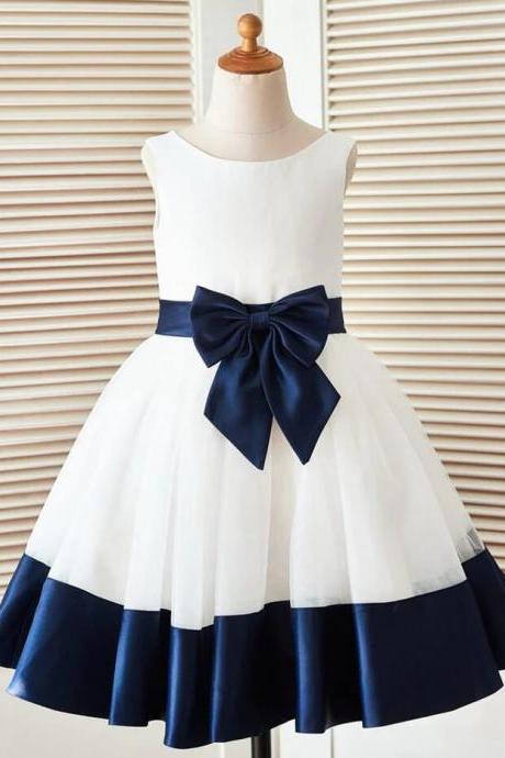 Ball-gown/princess Satin Tulle Knee-length Flower Girl Dress