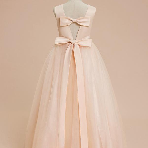 Illusion Pleated Tulle A-line Knee-length Girl Dress Fuchsia