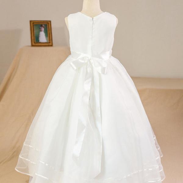 Ivory Ball-Gown/Princess Scoop Floor-Length Organza/Satin Flower Girl Dress