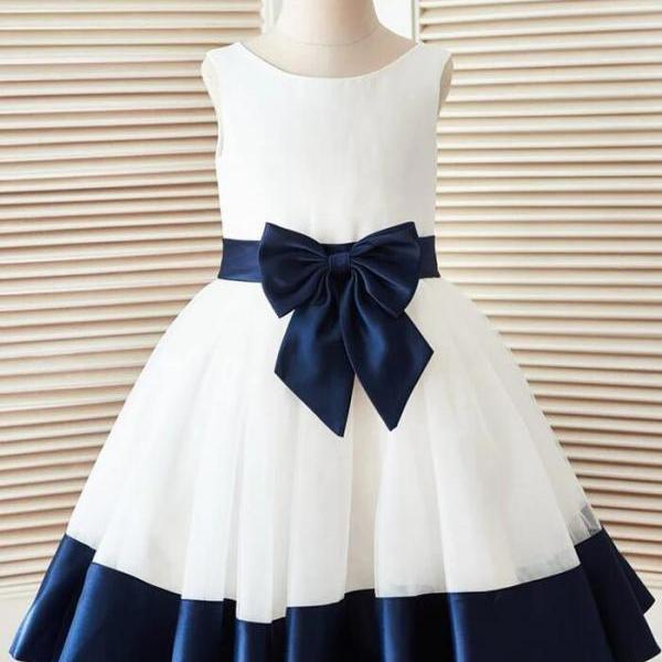 Ball-Gown/Princess Satin Tulle Knee-length Flower Girl Dress